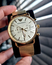  Shop Authentic Emporio Armani Aviator Chronograph Quartz Beige Dial Gold Mesh Bracelet Watch For Men - AR11315 - Luxxuri