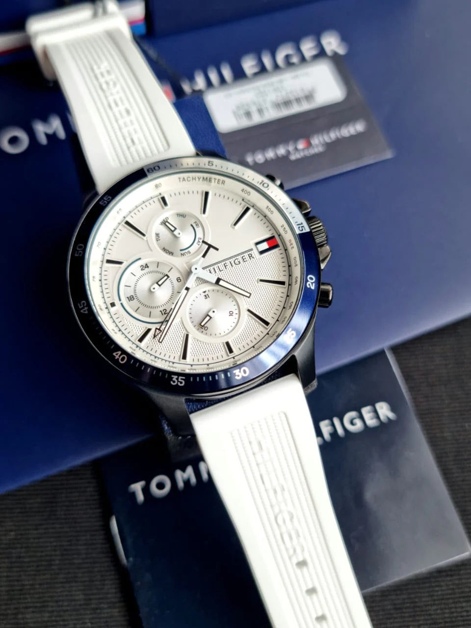  Shop Authentic Tommy Hilfiger Bank Chronograph White Dial White Rubber Strap Watch for Men - 1791723 - Luxxuri