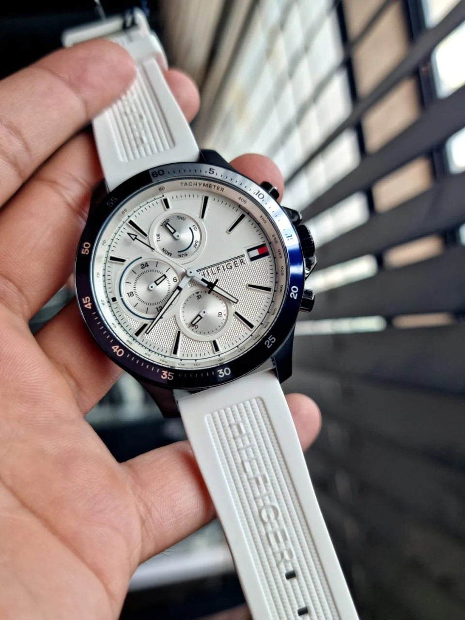  Shop Authentic Tommy Hilfiger Bank Chronograph White Dial White Rubber Strap Watch for Men - 1791723 - Luxxuri