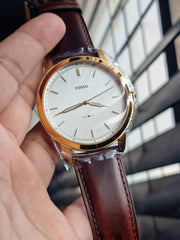  Shop Authentic Fossil The Minimalist White Dial Brown Leather Strap Watch for Men - FS5397 - Luxxuri