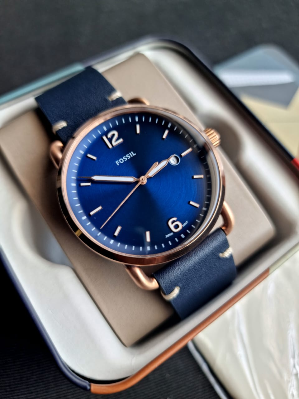 Shop Authentic Fossil The Commuter Blue Dial Blue Leather Strap Watch for Men - FS5274 - Luxxuri
