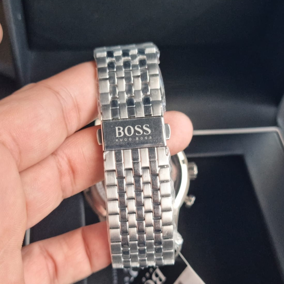  Shop Authentic Hugo Boss Trace Chronograph Quartz Blue Dial Silver Steel Strap Watch For Men - 1514007 - Luxxuri
