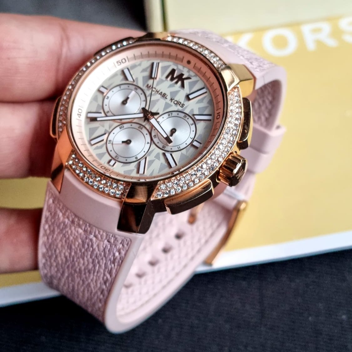 Shop Authentic Michael Kors Sidney Multifunction White Dial Pink Silicone Strap Watch For Women - MK7222 - Luxxuri