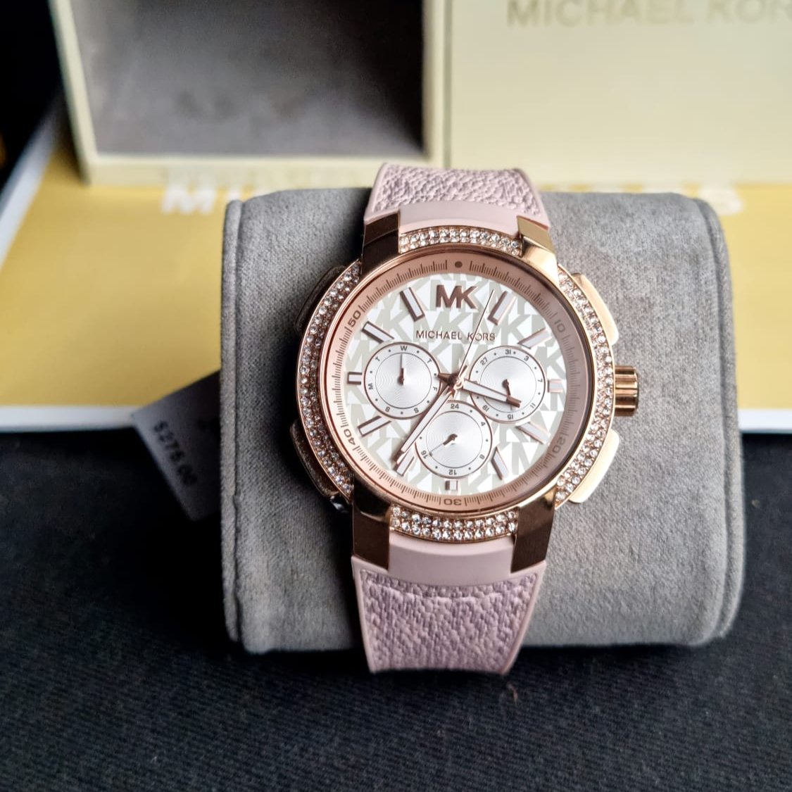  Shop Authentic Michael Kors Sidney Multifunction White Dial Pink Silicone Strap Watch For Women - MK7222 - Luxxuri