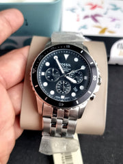  Shop Authentic Fossil FB-01 Chronograph Black Dial Silver Steel Strap Watch for Men - FS5837 - Luxxuri