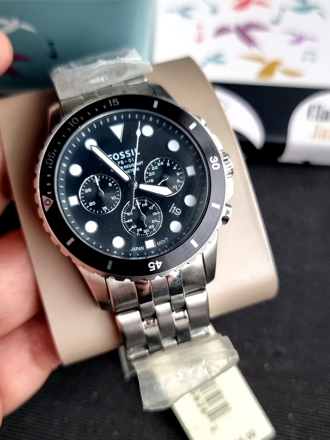  Shop Authentic Fossil FB-01 Chronograph Black Dial Silver Steel Strap Watch for Men - FS5837 - Luxxuri