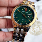  Shop Authentic Versace Univers Quartz Green Dial Two Tone Steel Strap Watch for Men - VEBK00718 - Luxxuri