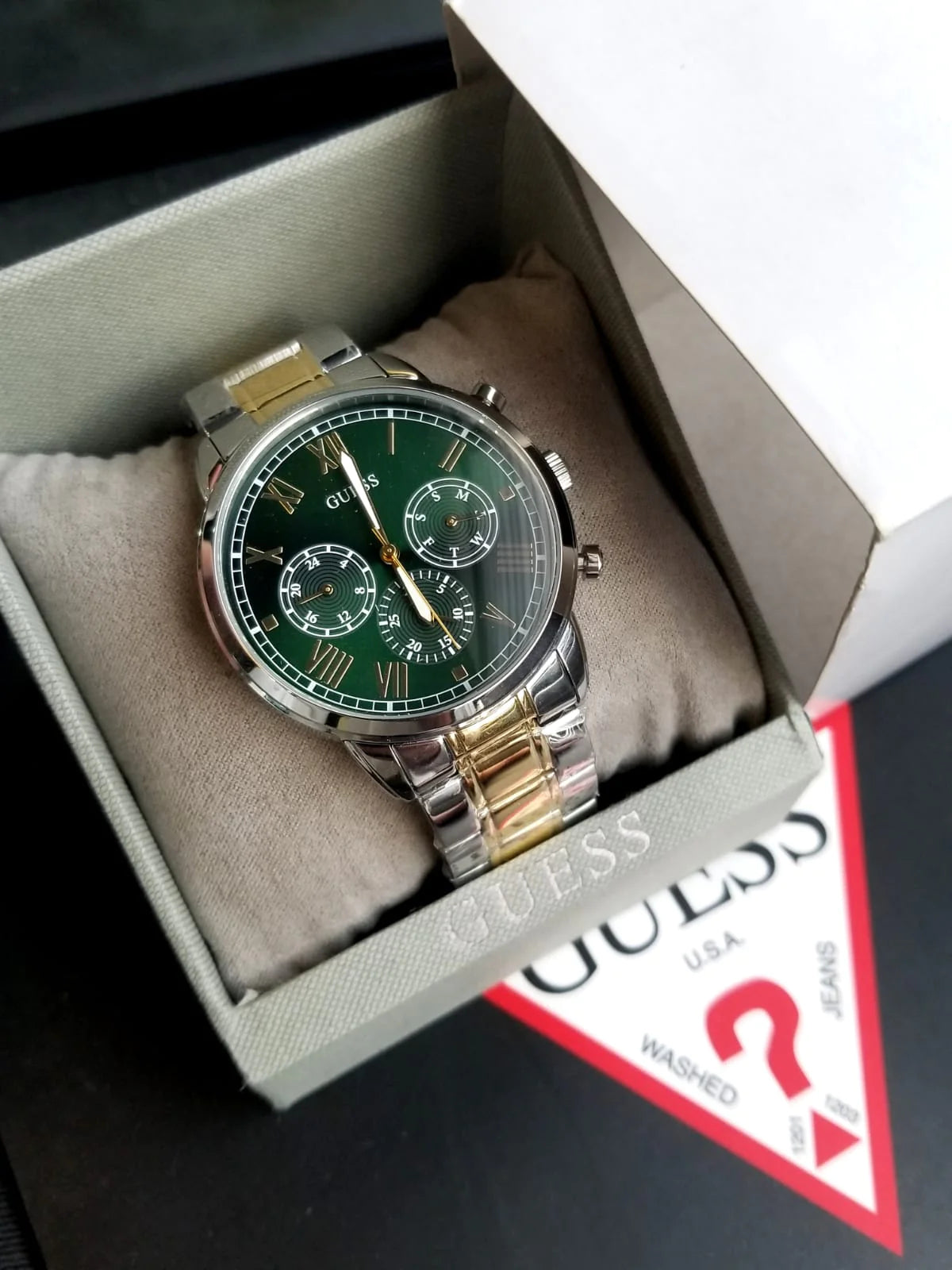  Shop Authentic Guess Hendrix Green Dial Two Tone Steel Strap Watch For Men - GW0066G2 - Luxxuri