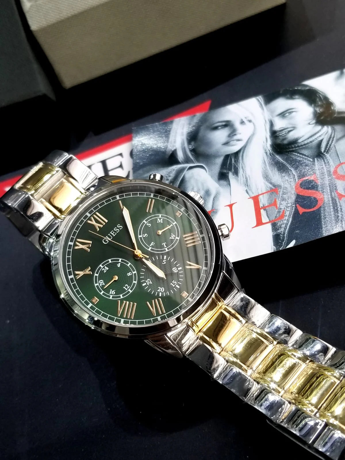  Shop Authentic Guess Hendrix Green Dial Two Tone Steel Strap Watch For Men - GW0066G2 - Luxxuri