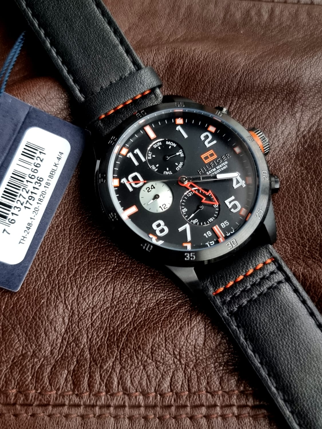  Shop Authentic Tommy Hilfiger Trent Multifunction Black Dial Black Leather Strap Watch for Men - 1791136 - Luxxuri