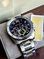  Shop Authentic Michael Kors Brecken Chronograph Blue Dial Two Tone Steel Strap Watch For Men - MK8437 - Luxxuri