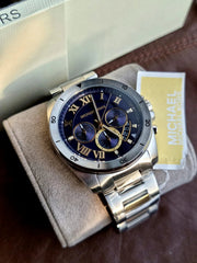 Shop Authentic Michael Kors Brecken Chronograph Blue Dial Two Tone Steel Strap Watch For Men - MK8437 - Luxxuri