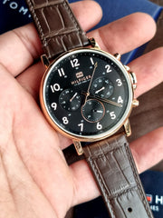  Shop Authentic Tommy Hilfiger Daniel Black Dial Brown Leather Strap Watch for Men - 1710379 - Luxxuri