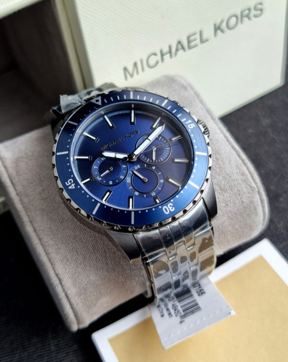  Shop Authentic Michael Kors Chronograph Cunningham Multifunction Blue Dial Grey Steel Strap Watch For Men - MK7155 - Luxxuri