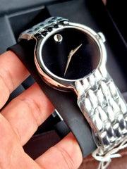  Shop Authentic Movado Classic Quartz Black Dial Silver Steel Strap Watch for Men - 0606337 - Luxxuri