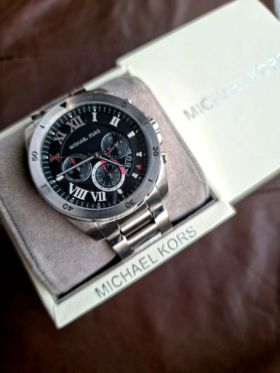  Shop Authentic Michael Kors Brecken Chronograph Quartz Black Dial Silver Steel Strap Watch For Men - MK8438 - Luxxuri