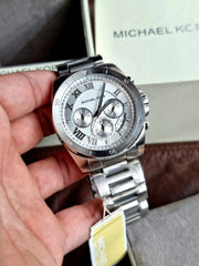  Shop Authentic Michael Kors Brecken Chronograph Silver Dial Silver Steel Strap Watch For Women - MK8562 - Luxxuri