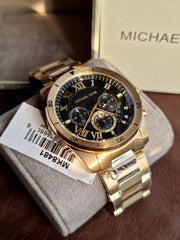  Shop Authentic Michael Kors Brecken Chronograph Quartz Black Dial Gold Steel Strap Watch For Men - MK8481 - Luxxuri