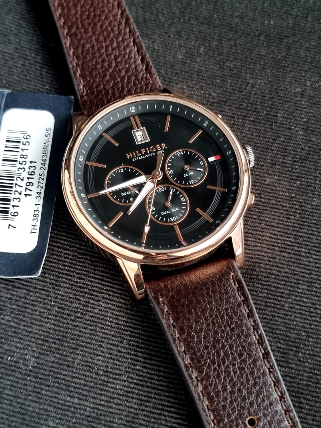  Shop Authentic Tommy Hilfiger Multi Function Chronograph Black Dial Brown Leather Strap Watch for Men - 1791631 - Luxxuri