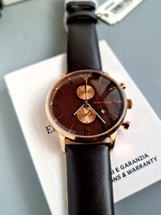  Shop Authentic Emporio Armani Classic Chronograph Brown Dial Brown Leather Strap Watch For Men - AR0387 - Luxxuri