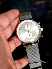  Shop Authentic Emporio Armani Classic Chronograph Quartz Silver Dial Silver Mesh Bracelet Watch For Men - AR0390 - Luxxuri