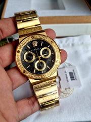  Shop Authentic Versace Greca Chronograph Black Dial Gold Steel Strap Watch For Men - VEZ900421 - Luxxuri