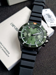  Shop Authentic Emporio Armani Diver Chronograph Quartz Green Dial Black Silicon Strap Watch For Men - AR11463 - Luxxuri