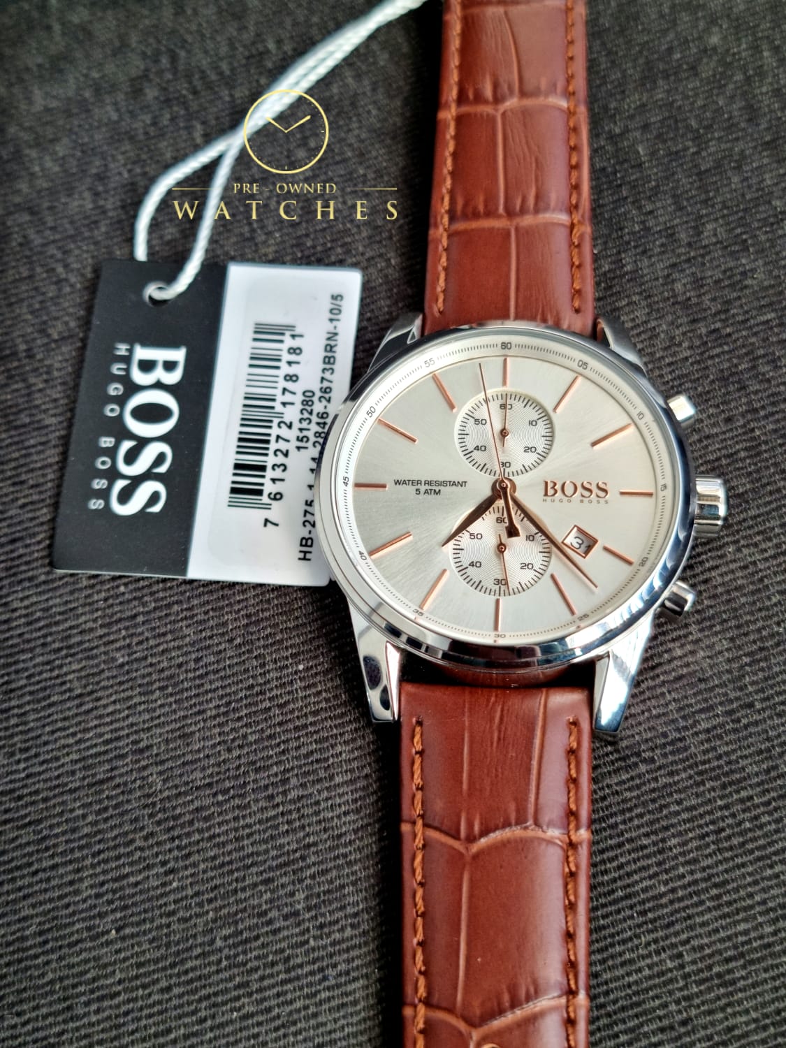  Shop Authentic Hugo Boss Jet Chronograph Quartz Silver Dial Brown Leather Strap Watch For Men - HB1513280 - Luxxuri