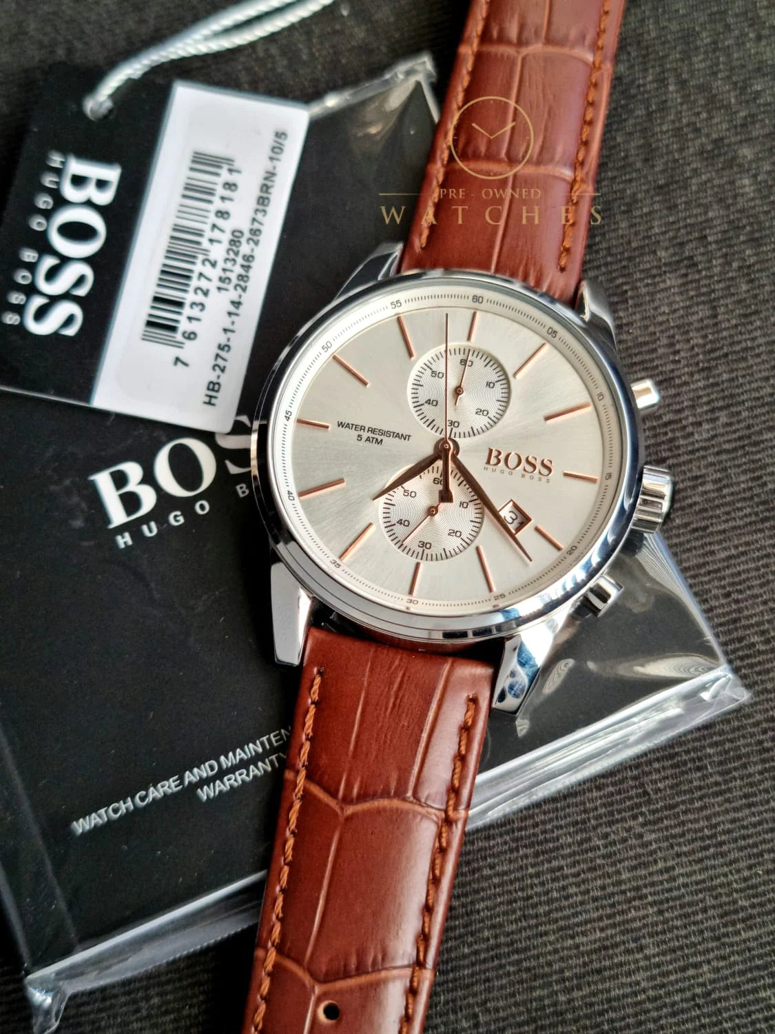  Shop Authentic Hugo Boss Jet Chronograph Quartz Silver Dial Brown Leather Strap Watch For Men - HB1513280 - Luxxuri