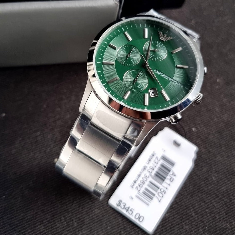  Shop Authentic Emporio Armani Renato Chronograph Green Dial Silver Steel Strap Watch For Men - AR11507 - Luxxuri