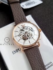  Shop Authentic Emporio Armani Meccanico Automatic White Dial Brown Leather Strap Watch For Men - AR60027 - Luxxuri