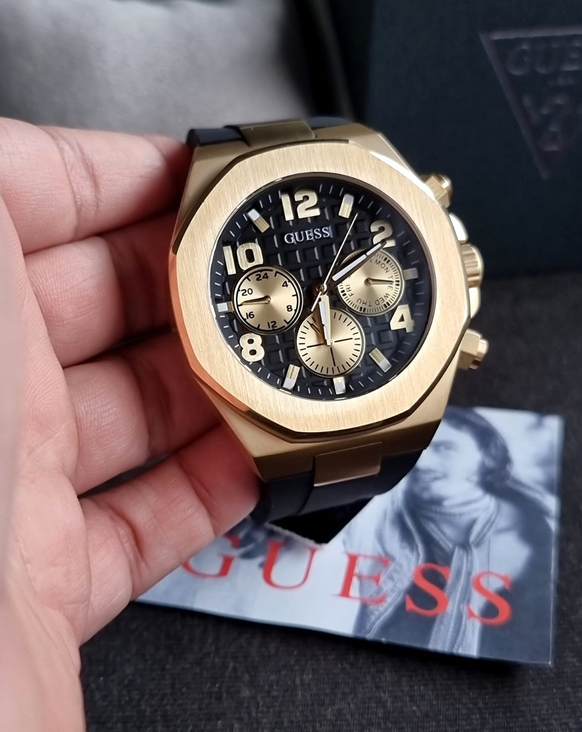  Shop Authentic Guess Empire Chronograph Quartz Black Dial Black Silicon Strap Watch For Men - GW0583G2 - Luxxuri