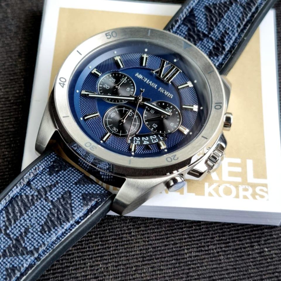  Shop Authentic Michael Kors Brecken Chronograph Blue Dial Blue Rubber Strap Watch For Men - MK8923 - Luxxuri