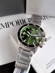  Shop Authentic Emporio Armani Three Hand Green Dial Silver Steel Strap Watch For Men - AR11338 - Luxxuri