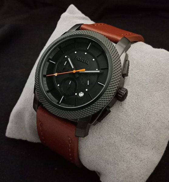  Shop Authentic Fossil Machine Chronograph Black Dial Brown Leather Strap Watch for Men - FS5234 - Luxxuri