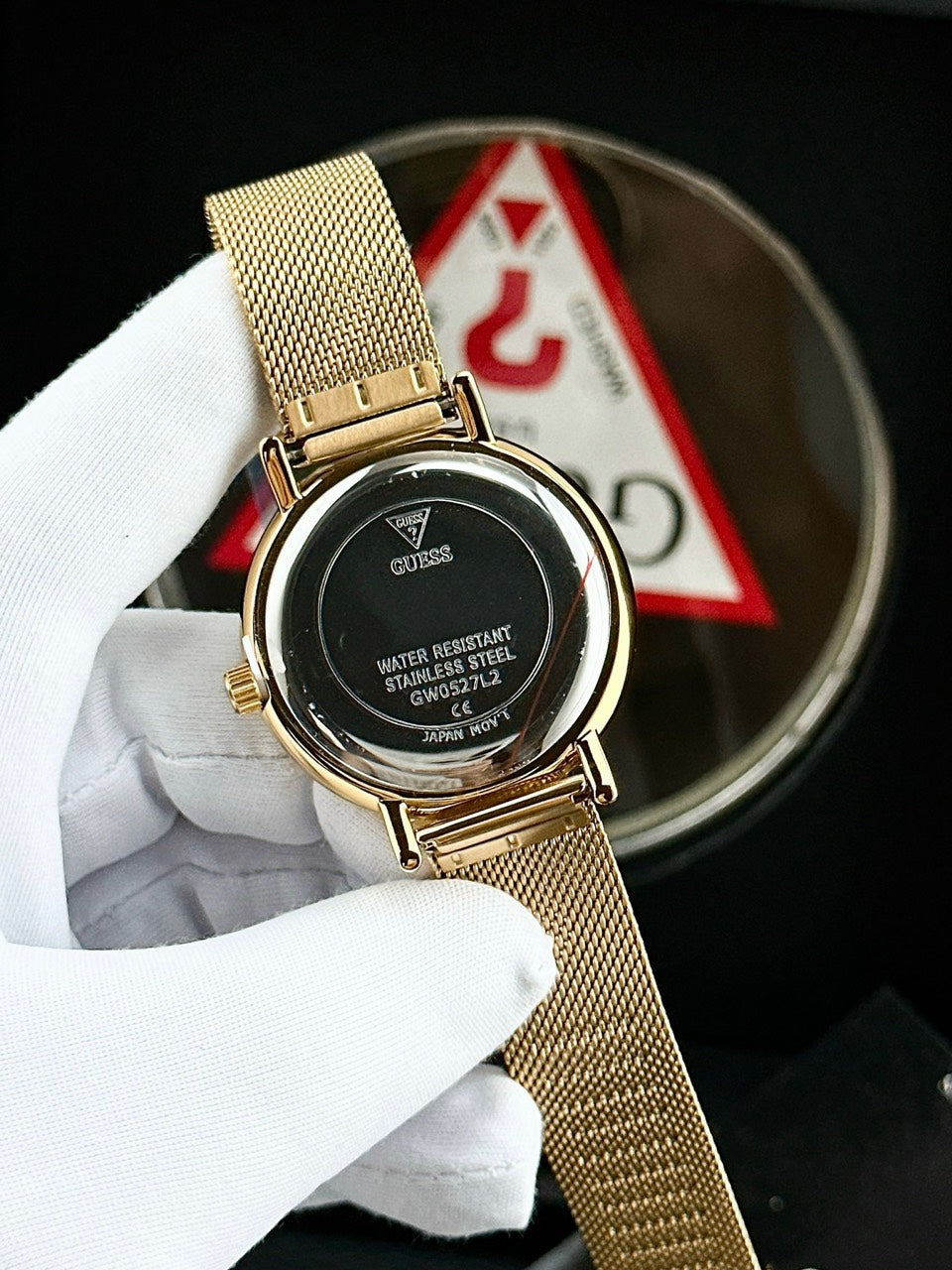  Shop Authentic Guess Iconic Quartz Gold Dial Gold Mesh Bracelet Watch For Women - GW0527L2 - Luxxuri