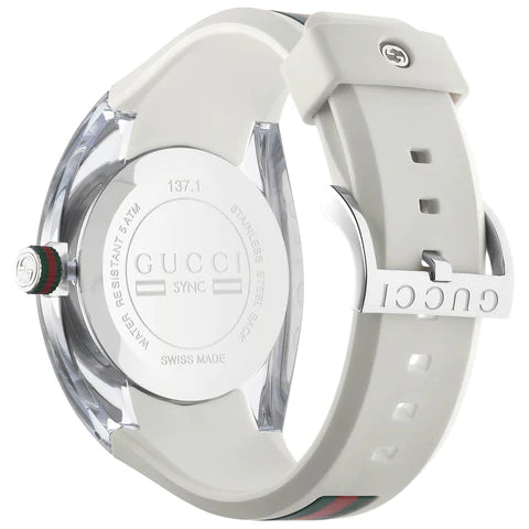  Shop Authentic Gucci SYNC XXL White Dial White Rubber Strap Watch For Men - YA137102 - Luxxuri