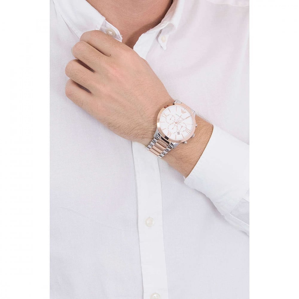  Shop Authentic Emporio Armani Giovanni Chronograph Quartz White Dial Two Tone Steel Strap Watch For Men - AR11209 - Luxxuri