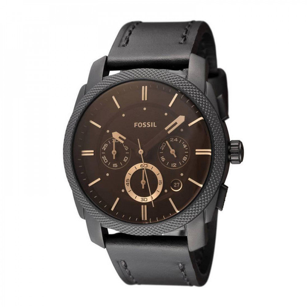  Shop Authentic Fossil Machine Chronograph Black Dial Black Leather Strap Watch for Men - FS5586 - Luxxuri