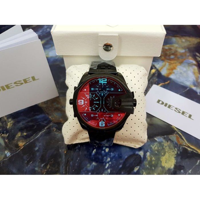  Shop Authentic Diesel Uber Chief Chronograph Red Dial Black Steel Strap Watch For Men - DZ7373 - Luxxuri