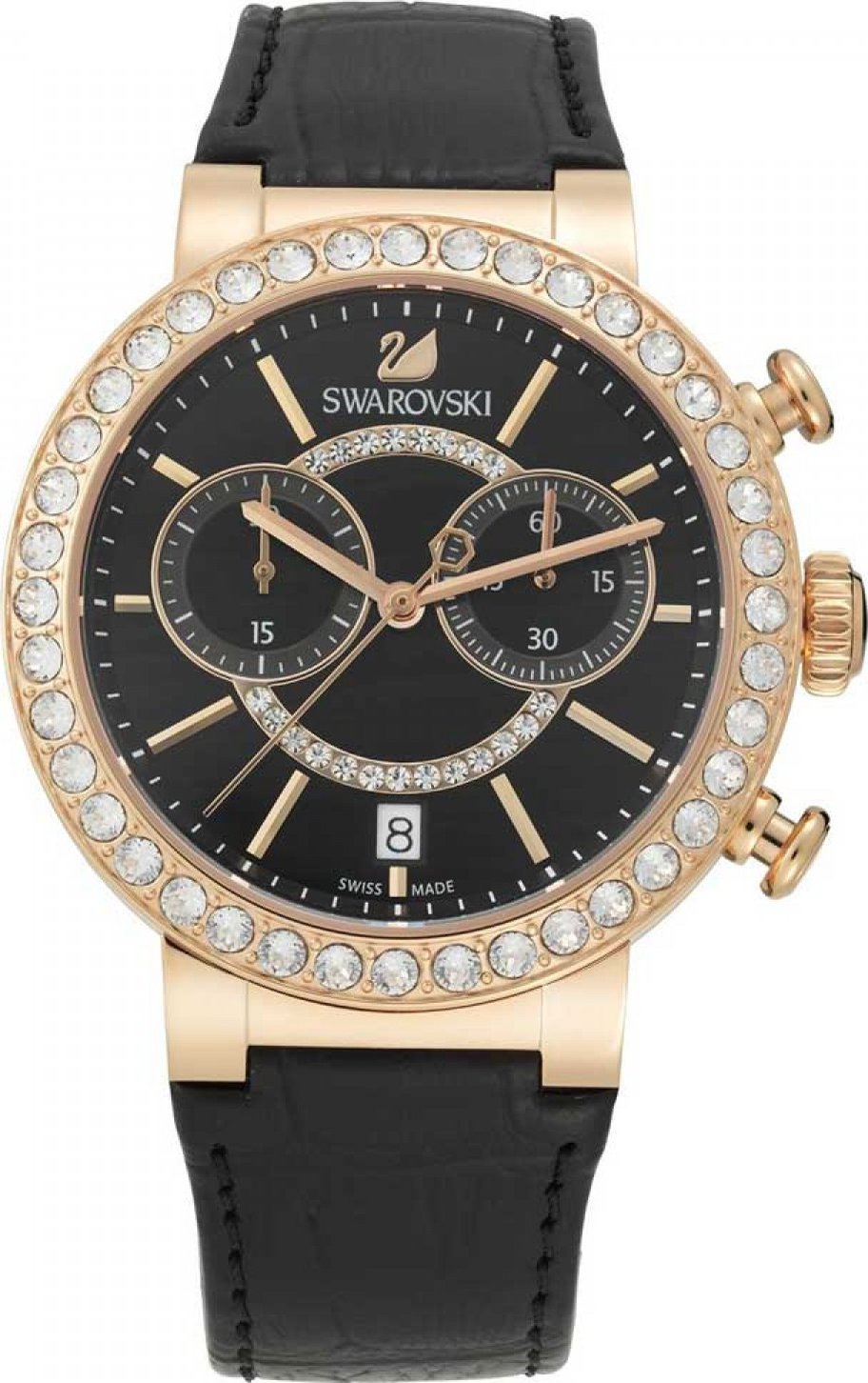  Shop Authentic Swarovski Citra Sphere Chronograph Black Dial Black Leather Strap Watch for Women - 5055209 - Luxxuri