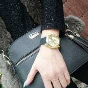  Shop Authentic Guess G Twist Gold Dial Black Leather Strap Watch for Women - W0911L3 - Luxxuri