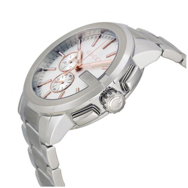  Shop Authentic Gucci G Chrono Chronograph Silver Dial Silver Steel Strap Watch For Men - YA101201 - Luxxuri
