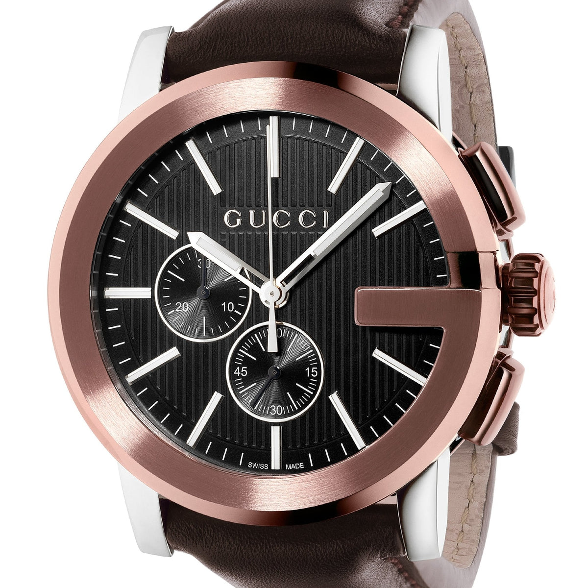  Shop Authentic Gucci G Chrono Black Dial Brown Leather Strap Watch For Men - YA101202 - Luxxuri