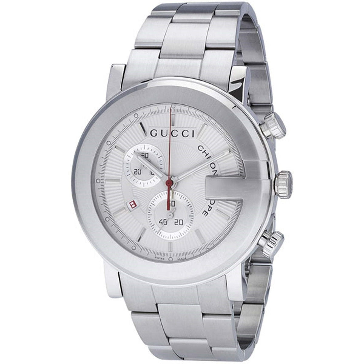  Shop Authentic Gucci G Chrono Chronograph White Dial Silver Steel Strap Watch For Men - YA101339 - Luxxuri