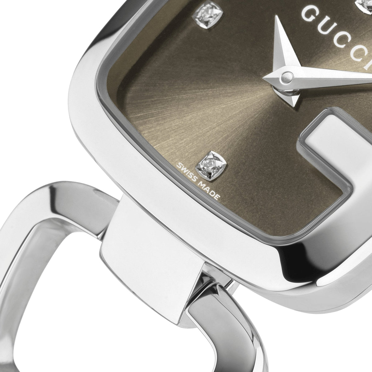  Shop Authentic Gucci G Gucci Brown Dial Silver Steel Strap Watch For Women - YA125503 - Luxxuri