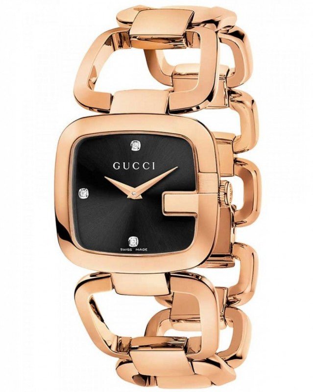  Shop Authentic Gucci G Ladies Diamonds Black Dial Rose Gold Steel Strap Watch For Women - YA125512 - Luxxuri