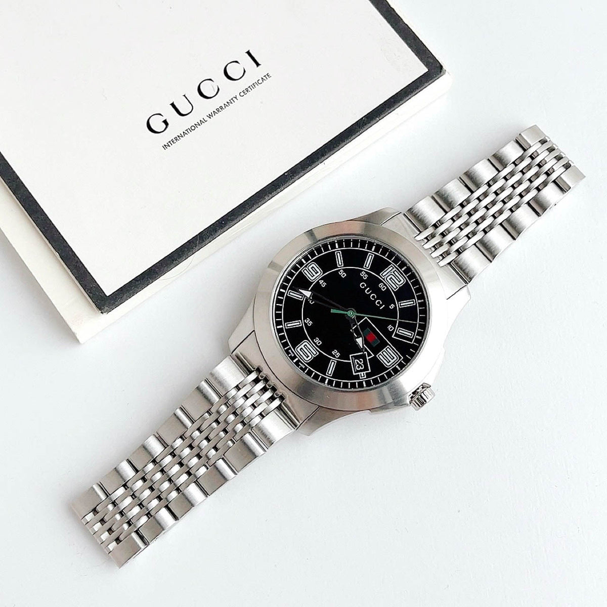  Shop Authentic Gucci G Timeless Black Dial Silver Steel Strap Watch For Men - YA126201 - Luxxuri