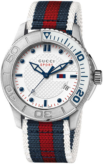  Shop Authentic Gucci G Timeless Quartz White Dial Two Tone Nylon Strap Watch for Men - YA126239 - Luxxuri
