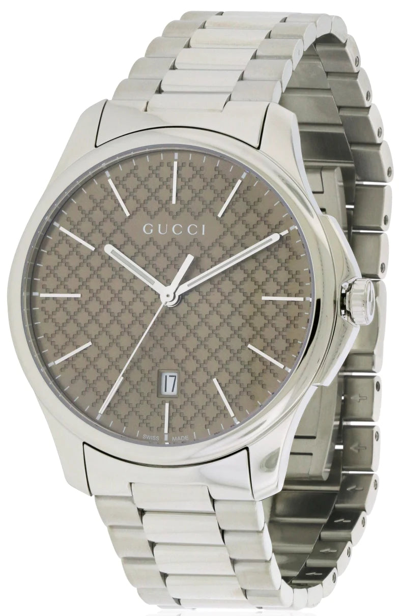  Shop Authentic Gucci G Timeless Quartz Brown Dial Silver Steel Strap Watch for Men - YA126317 - Luxxuri